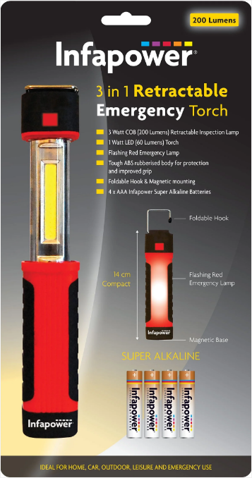 3 In 1 Retractable Emergency Torch Diy Home