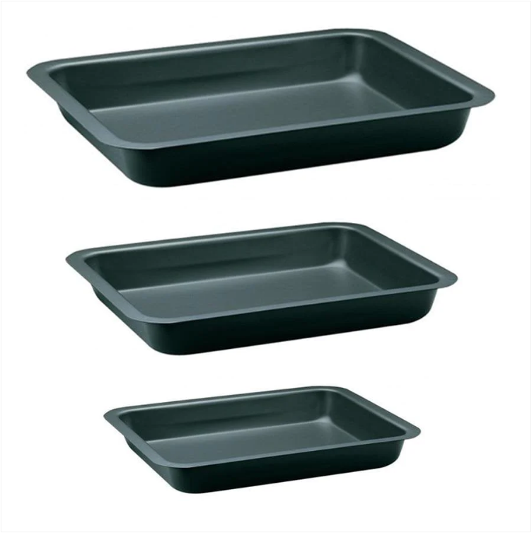 3 Pack Assorted Roasting/Baking Tray Set 47cm x 32cm/ 42cm x 28cm/ 37cm x 26cm