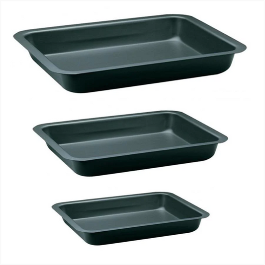 3 Pack Assorted Roasting/Baking Tray Set 47cm x 32cm/ 42cm x 28cm/ 37cm x 26cm