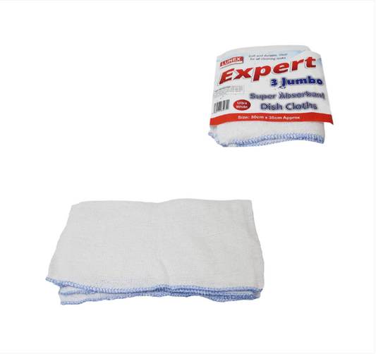 3 Pack JUMBO Soft Durable Cleaning Cloths Super Absorbent Dish Cloth 30 x 35cm