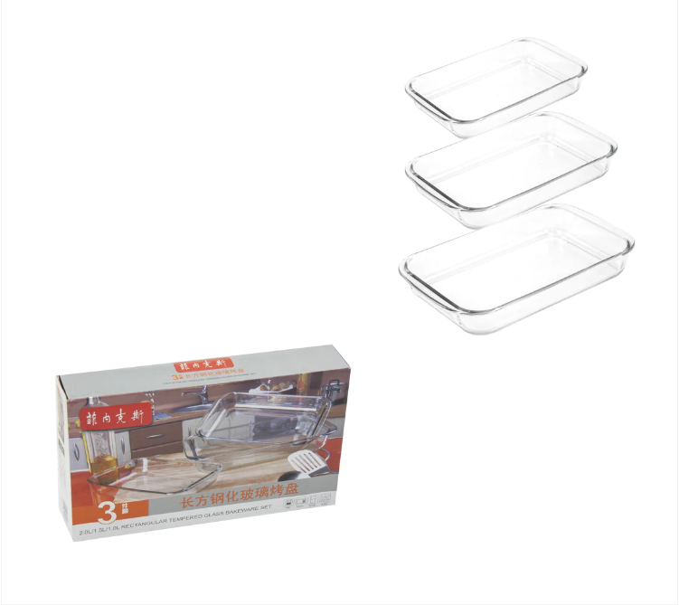 3 Pack Kitchen Bakeware Tempered Glass Roaster Set 1-1.5-2 Litre Dish