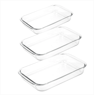 3 Pack Kitchen Bakeware Tempered Glass Roaster Set 1-1.5-2 Litre Dish