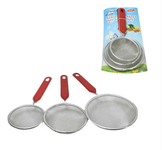 3 Pack Kitchen Sieve Stainless Steel Strainer Set 8cm 10cm 12cm