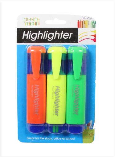3 Pack Neon Coloured Highlighters School Stationery Highlighter Set