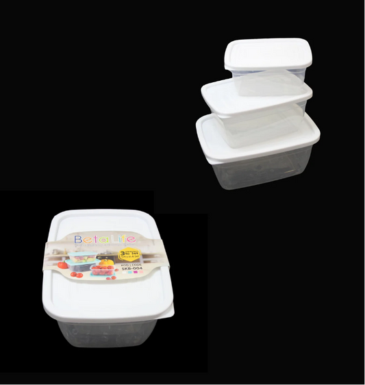 3 Pack Plastic Clear Storage Containers 0.6 / 1.0 / 1.5 Litre Assorted Colours