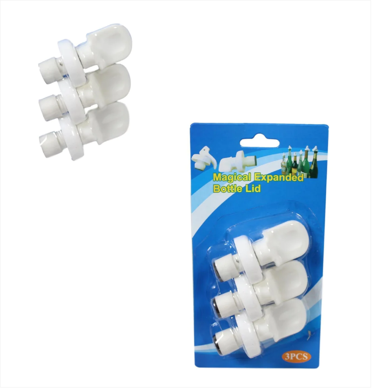 3 Pack Plastic Magical Expanded Bottle Liquid Stopper Lid White 7cm