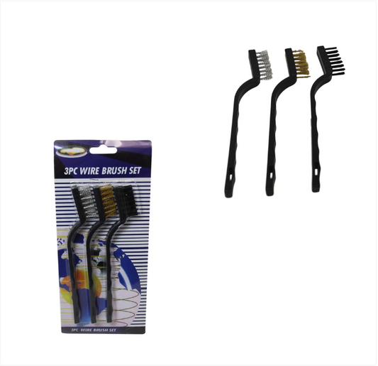 3 Pack Wire Brush Set Small Long Steel Brass Nylon Metal Rust Remover 17cm