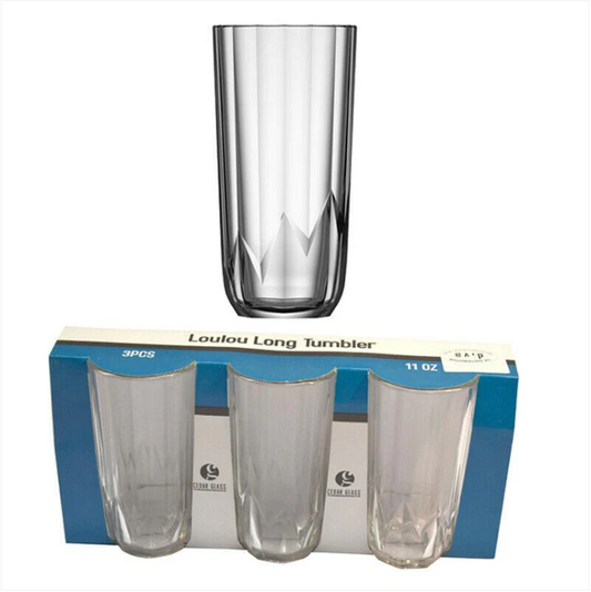 3 Piece Tall Wide Long Tumbler Glass Set Clear Glassware Fancy Crystal Glass 11oz