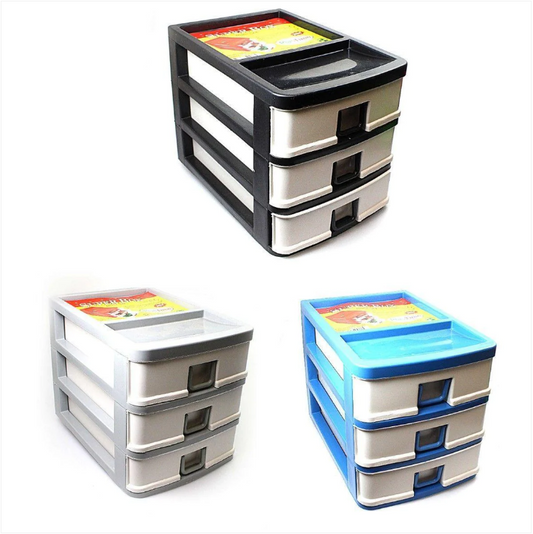 3 Tier Small Plastic Draw Storage Sewing Craft Box Assorted Colours 20 x 18.5 x 26 cm