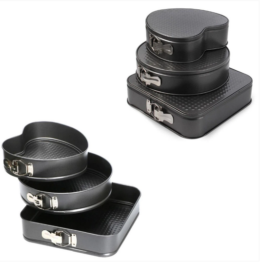 3 Ultra Non Stick Loose Bottom Baking Cake Tins Square Round Heart 24cm/26cm/28cm