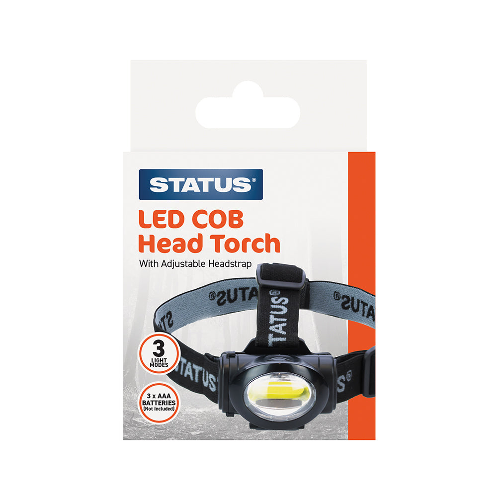 3W COB - Head Torch - 3 x AAA batteries (Not Included) - Black - 1 pk - Boxed