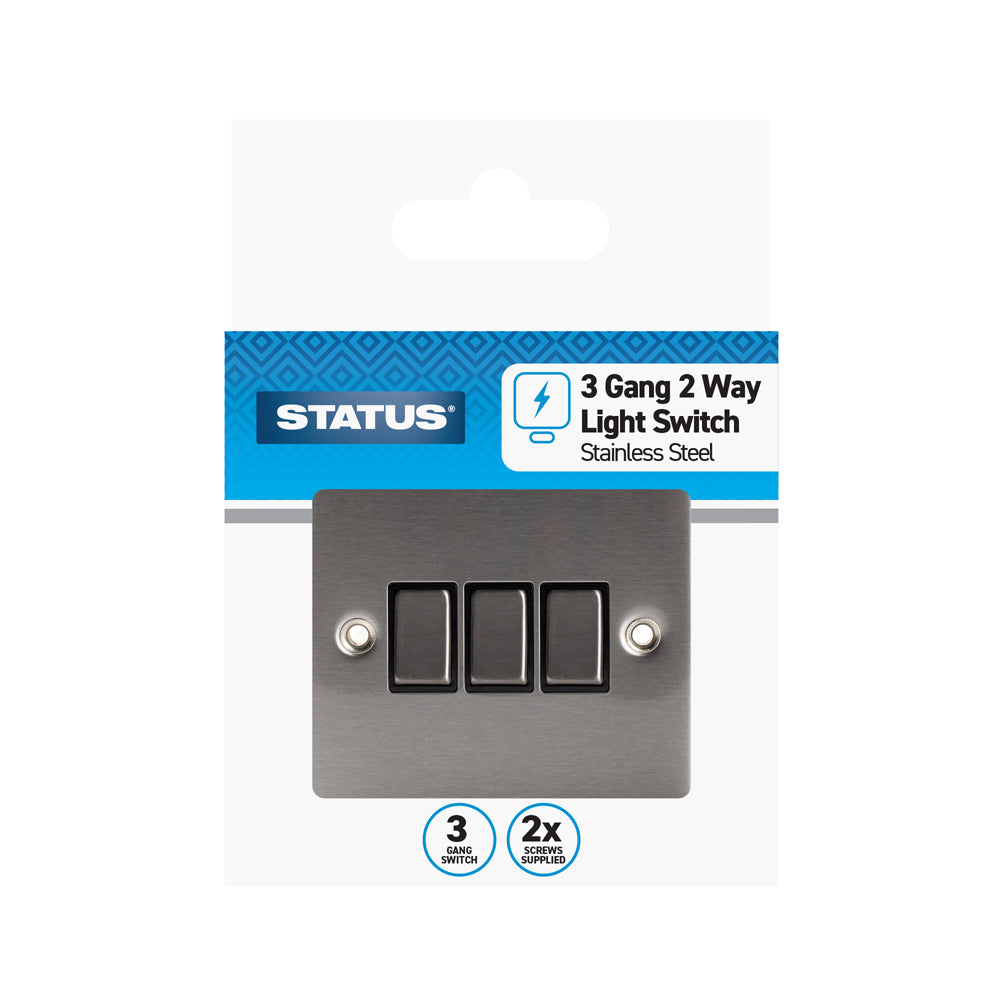 3 gang - 2 way - Stainless Steel Screw Through - Light Switch - 1 pk - in a Clam Shell