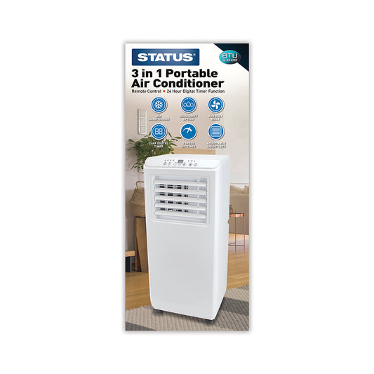 3 in 1 Portable Air Conditioner - White - 2 Speed Settings - Remote Control & Timer - BTU 5000 - 1 pk - in Glossy Retail Box