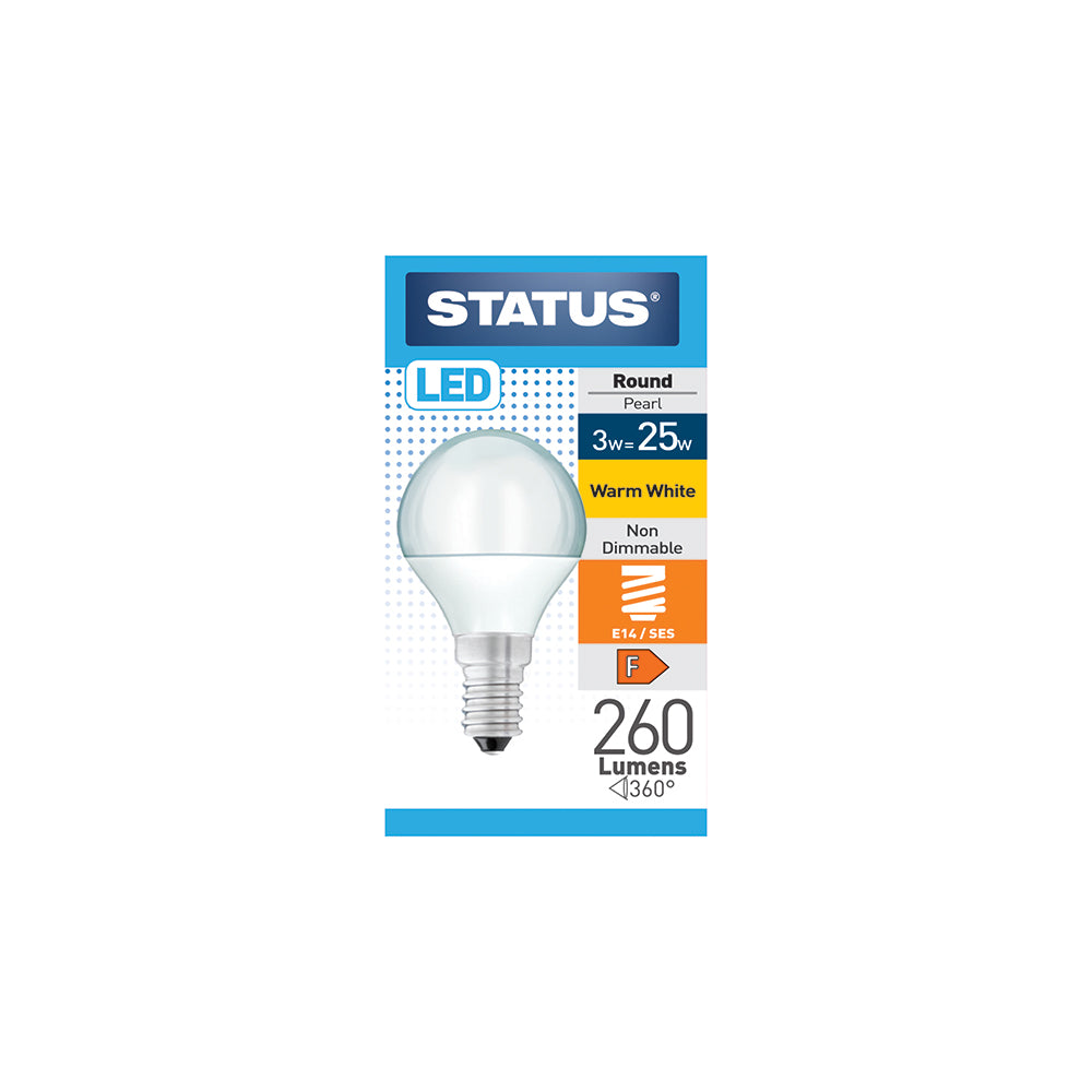 3w = 25w = 260 lumens - LED - Round - E14 - PA - Pearl - Warm White - 1 pk box - in White CDU