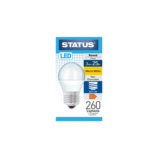 3w = 25w = 260 lumens - LED - Round - E27 - PA - Pearl - Warm White - 1 pk box - in White CDU