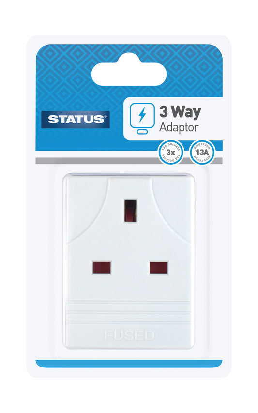 3 way - Fused - Adaptor - White - 1 pk - Blister Card