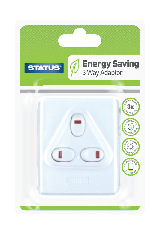 3 way - Fused - Adaptor - White - Individually Switched - 1 pk - Blister Card