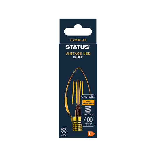 4.5w = 380 lumens - Antique - C35 Candle - SES - Golden - LED Filament - 1 pk box - in White CDU
