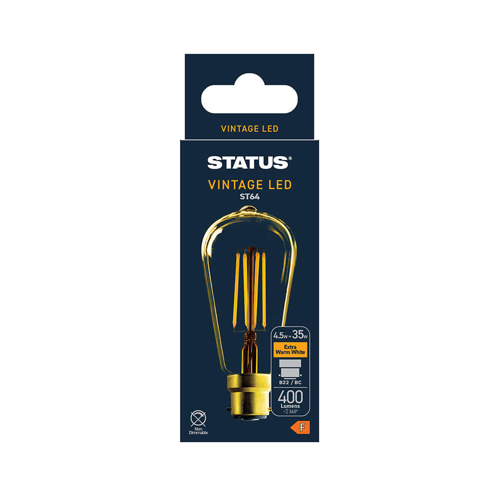 4.5w = 380 lumens - Antique - ST64 Pear - BC - Golden - LED Filament - 1 pk box - in White CDU