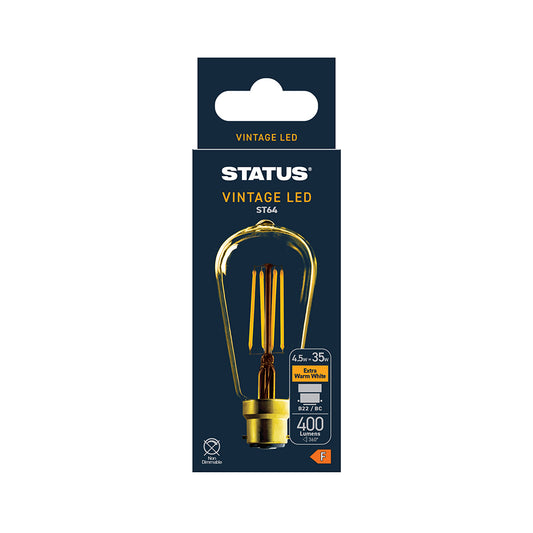 4.5w = 380 lumens - Antique - ST64 Pear - BC - Golden - LED Filament - 1 pk box - in White CDU