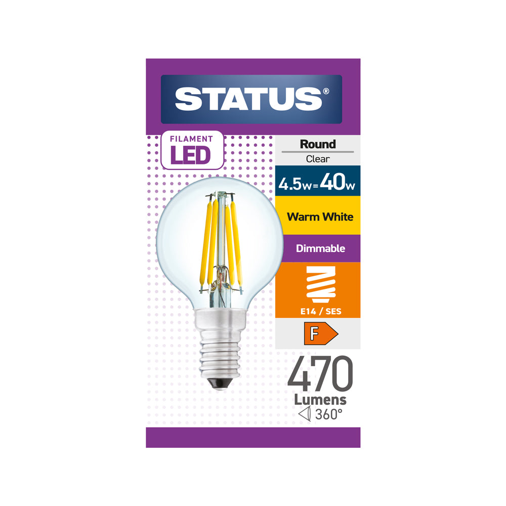 4.5w = 40w = 470 lumens - Dimmable - Filament LED - Round - SES - Clear - Warm White - 1 pk box - in White CDU