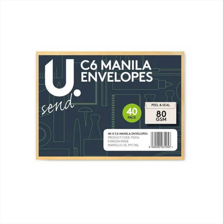 40 Pack Manila C6 Envelopes Office Home School Use Peel And Seal
