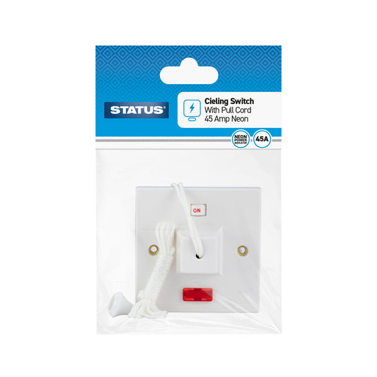 45 amp - Ceiling Switch - Pull Cord - 2 way - White - 1 pk - in Poly Bag / Header Card