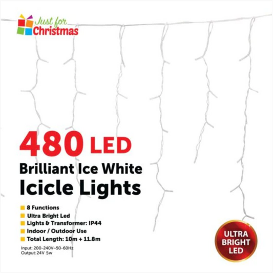 480LED Brilliant Ice White Icicle Lights