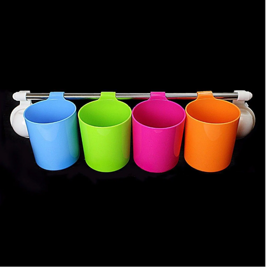 4 Cup Handy Cup In Assorted Colours Rack With Suction Cap 50cm Long