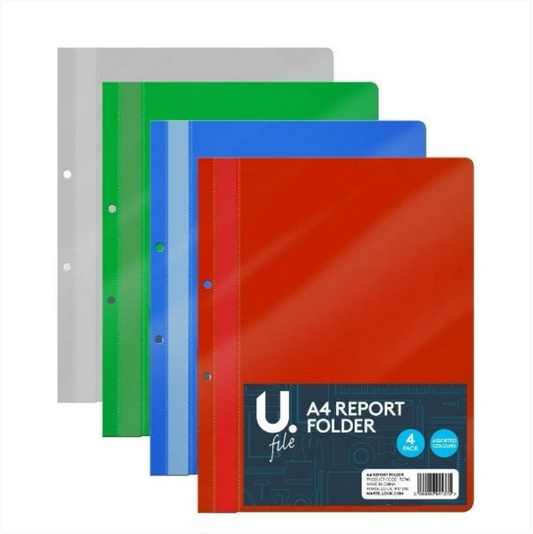 4 Pack Assorted Colour Plastic Report Folder For A4 Documents