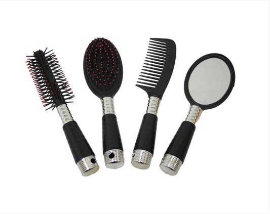 4 Piece Comb Brush Mirror Set Plastic Grooming Ladies Men Brush Mirror Set