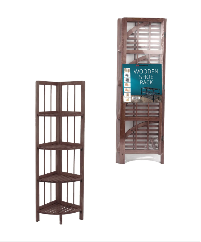 4 Tier Coffee Wooden Corner Rack Multipurpose Use Wooden Rack 28 x 26 x 110cm