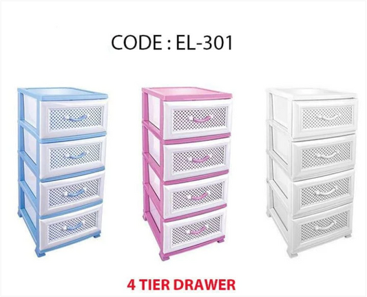 4 Tier Plastic Drawers With Handles Storage Bedroom Organiser