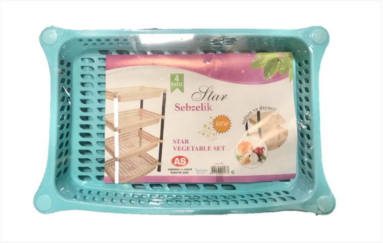 4 Tier Vegetable Rack Rectangle Set Plastic Assorted Colours