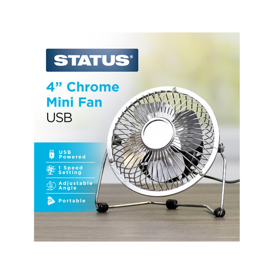 4" USB Mini Fan - Chrome - Metal - 1 pk - in Glossy Retail Box
