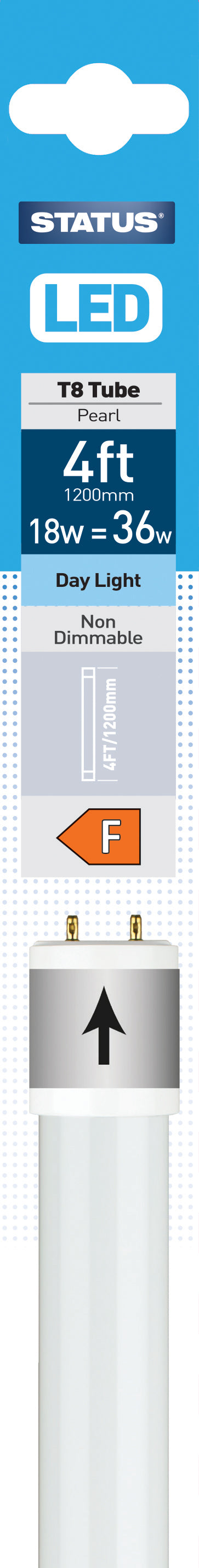 4ft/1200mm - 18w = 1850 lumens - LED - T8 Tube - Pearl - Day Light - 1 pk box