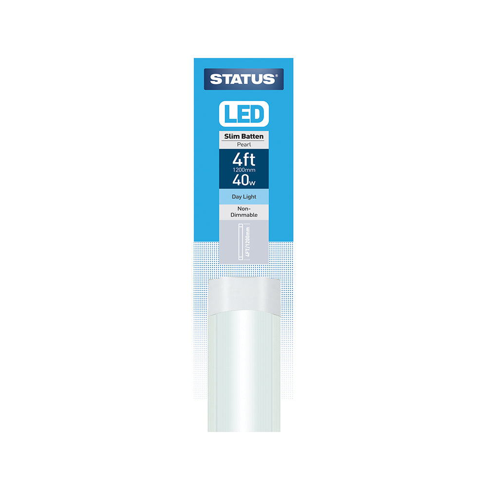 4ft / 1200mm - 40w = 3600 lumens - LED - Slim Line Batten - Pearl - Day Light - 1 pk box