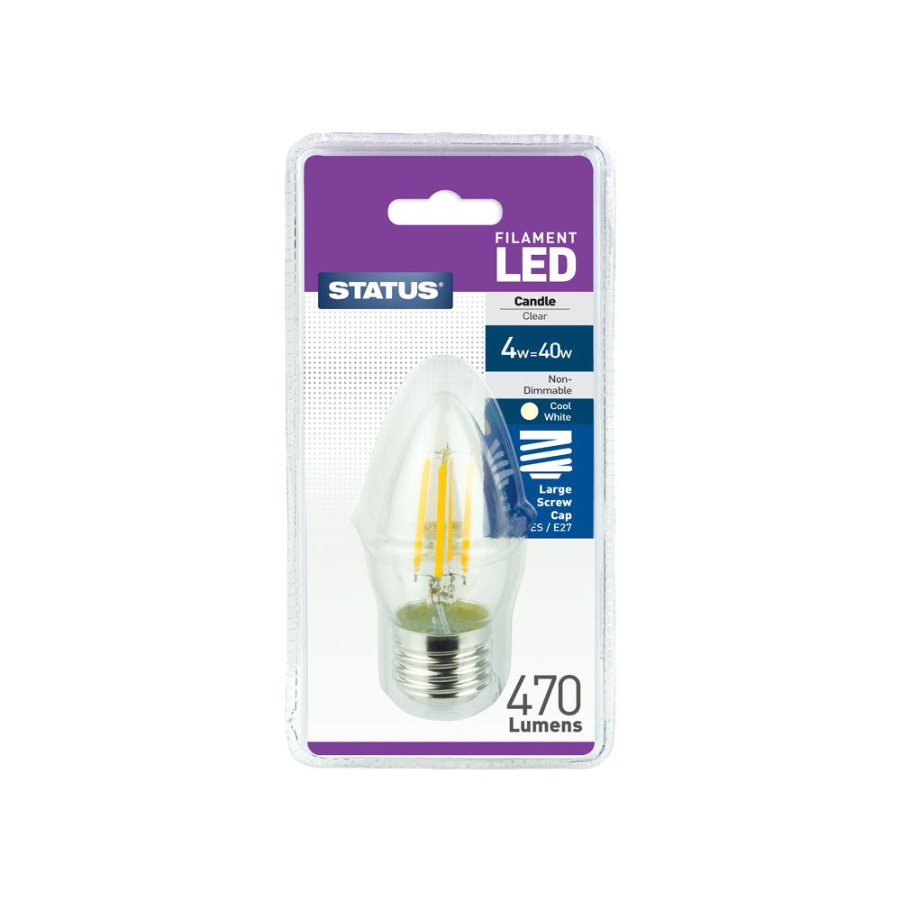 4w = 40w = 470 lumens - Filament LED - Candle - ES - Clear - Cool White - 1 pk - in a Clam Shell