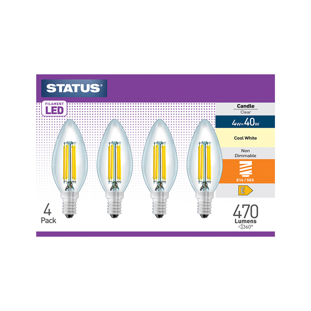 4w = 40w = 470 lumens - Filament LED - Candle - SES - Clear - Cool White pk box - n Brown Box