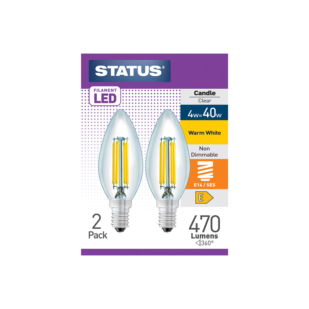 4w = 40w = 470 lumens - Filament LED - Candle - SES - Clear - Warm White - 2 pk box - in White CDU