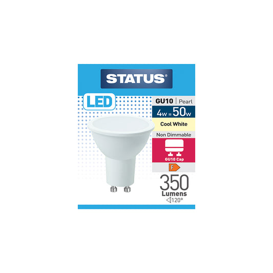 4w = 50w = 350 lumens - LED - GU10 - 100° - PA - Pearl - Cool White - 4000k - 1 pk box - in White CDU