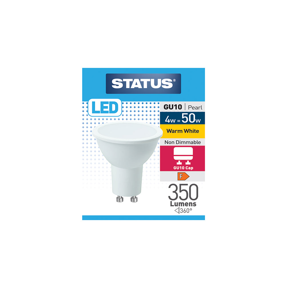 4w = 50w = 350 lumens - LED - GU10 - 100° - PA - Pearl - Warm White - 3000k - 1 pk box - in White CDU