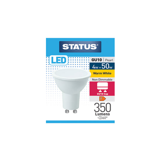 4w = 50w = 350 lumens - LED - GU10 - 100° - PA - Pearl - Warm White - 3000k - 1 pk box - in White CDU
