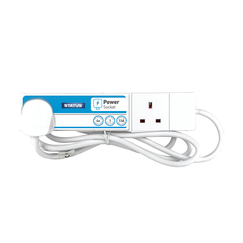 4 way - 1 Mtr - Extension Socket - White - Plug - 1 pk - Card Insert - in Colour CDU