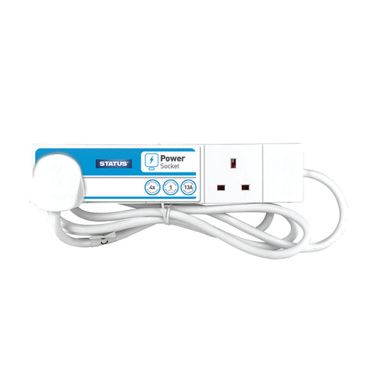 4 way - 1 Mtr - Extension Socket - White - Plug - 1 pk - Card Insert - in Colour CDU