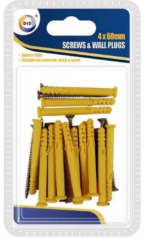 4x60mm Screws & Wall Plugs