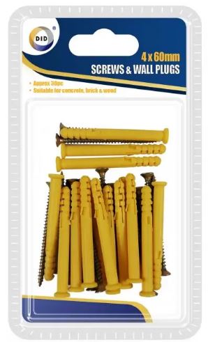 4x60mm Screws & Wall Plugs