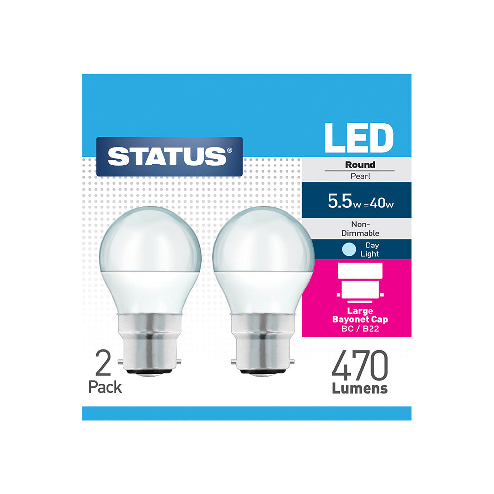 5.5w = 40w = 470 lumens - LED - Round - BC - PA - Pearl - Day Light- 2 pk box - in White CDU