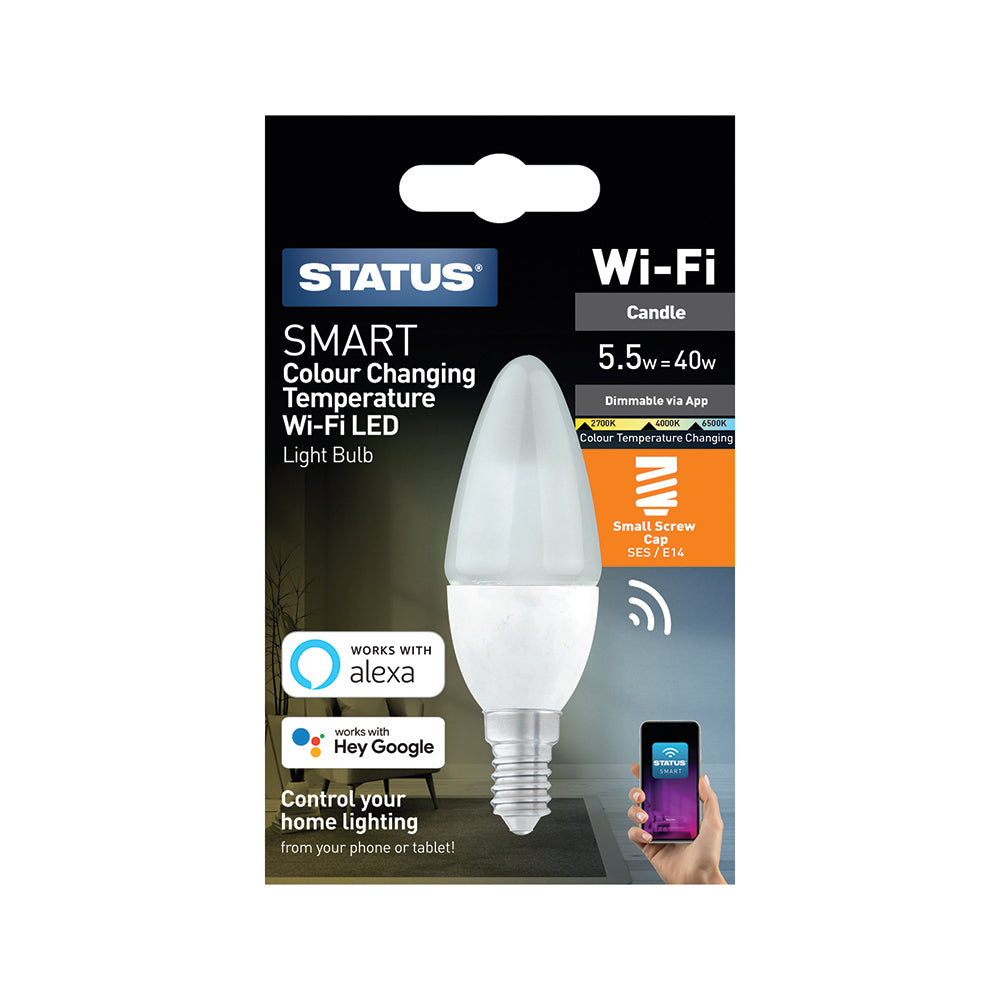 5.5w = 40w = 470 lumens - Smart - Candle - E14 - PA - Pearl - CC - 1 pk box