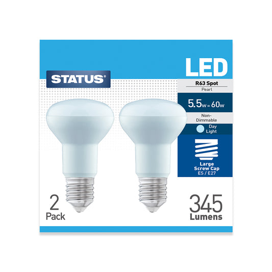 5.5w = 60w = 210 lumens - R63 Reflector Spot - ES - Daylight - 2 pk box - in White CDU